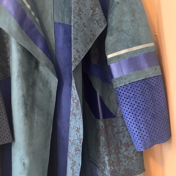 🌀🆕🎉🏷️ shades of blue abstract mixed media open over coat jacket - Picture 9 of 16